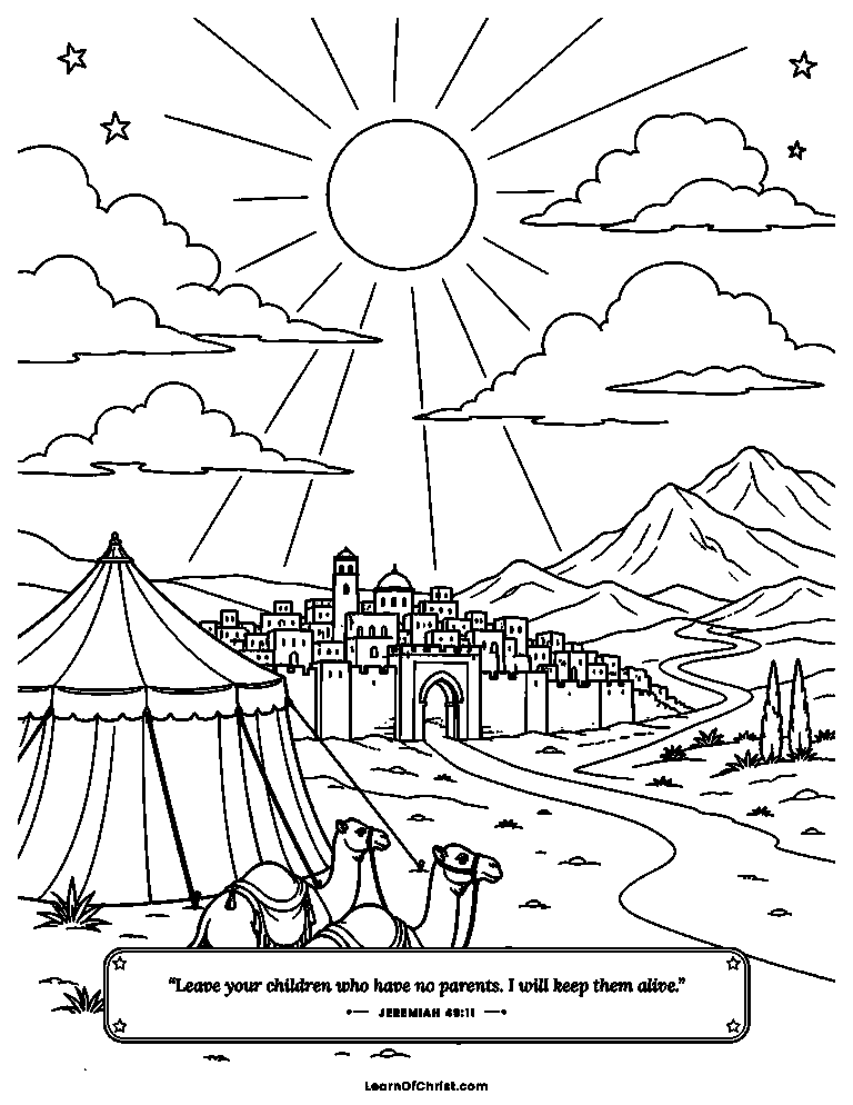Jeremiah 49 coloring page - God sees every land under one sky