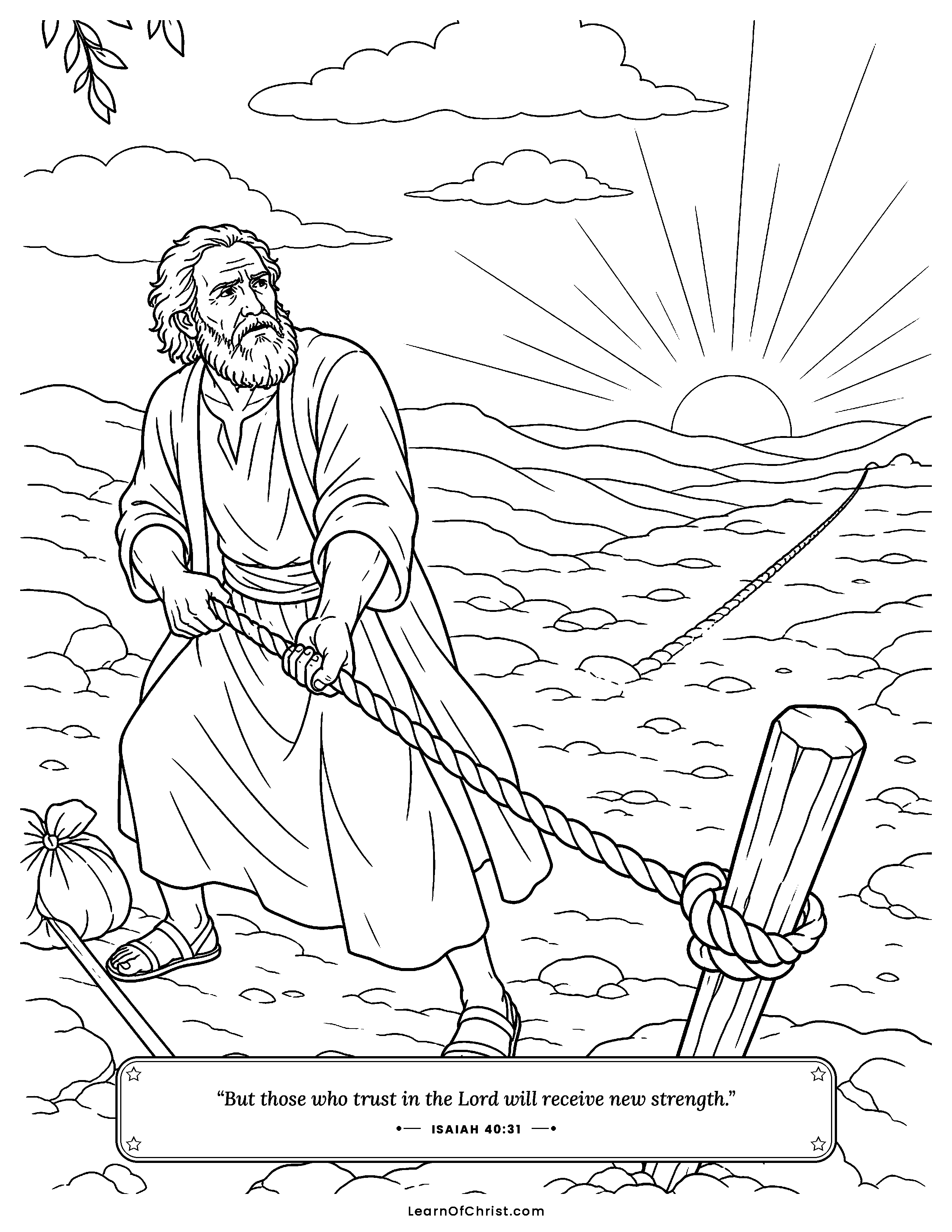 Job 17 coloring page - Holding on tight with both hands. Free printable Bible coloring sheet for kids.