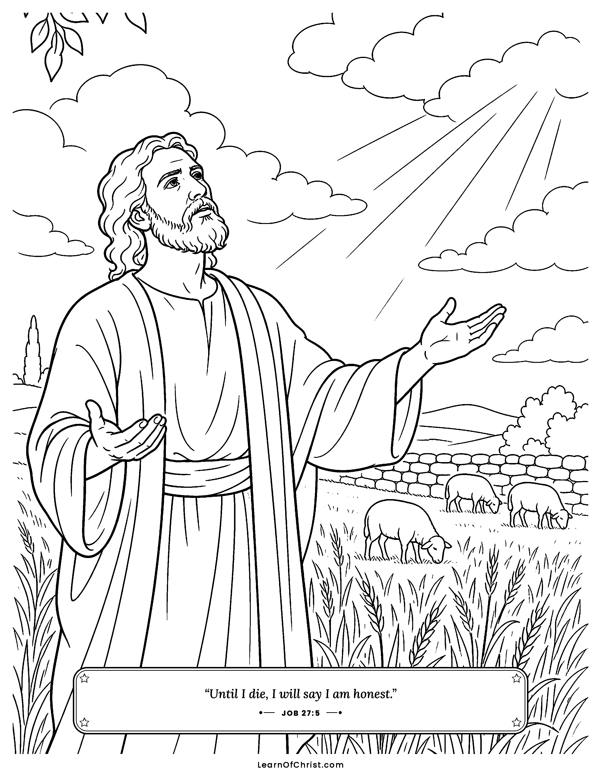 Job 27 coloring page - Job promises to always tell the truth. Free printable Bible coloring sheet for kids.