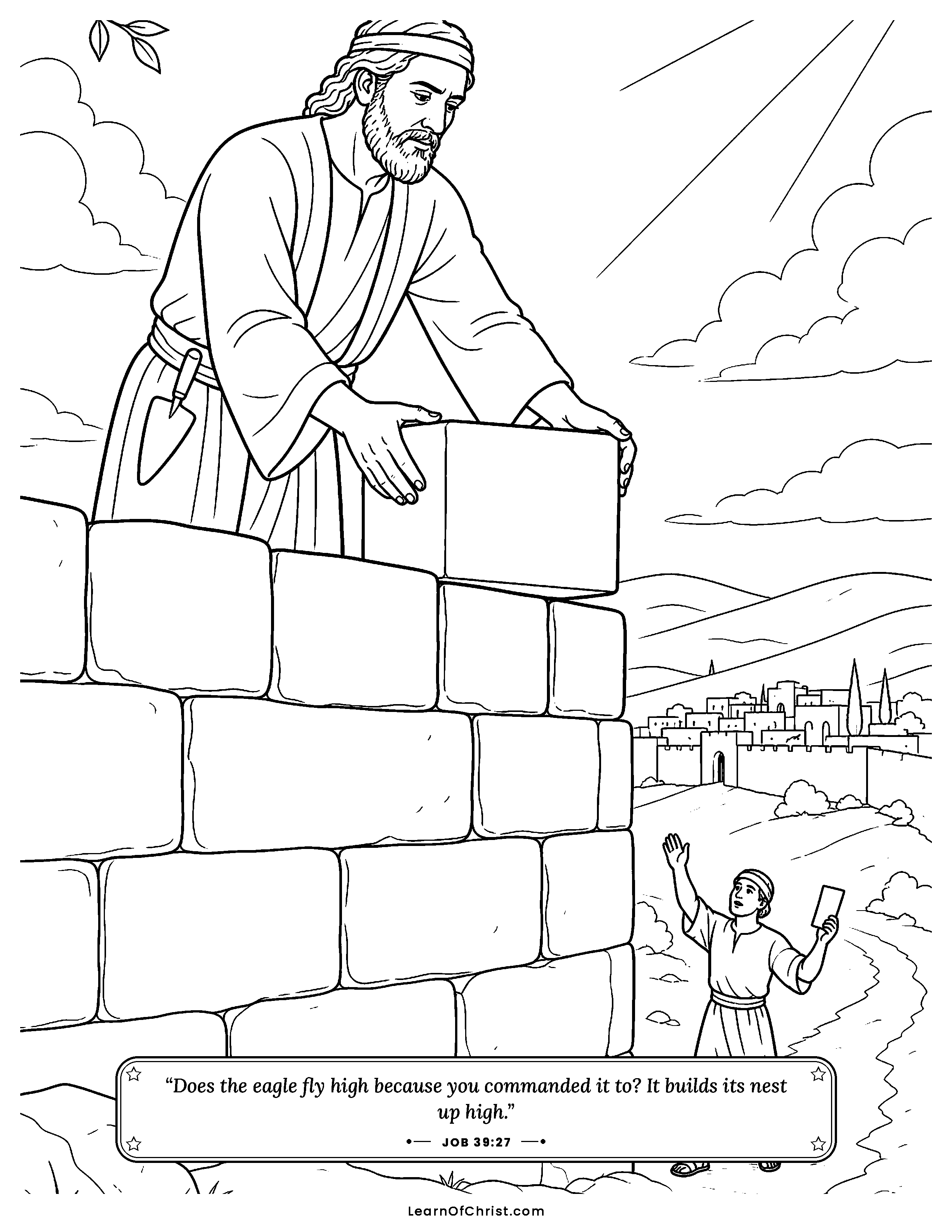 Job 39 coloring page - God knows every wild animal by name. Free printable Bible coloring sheet for kids.