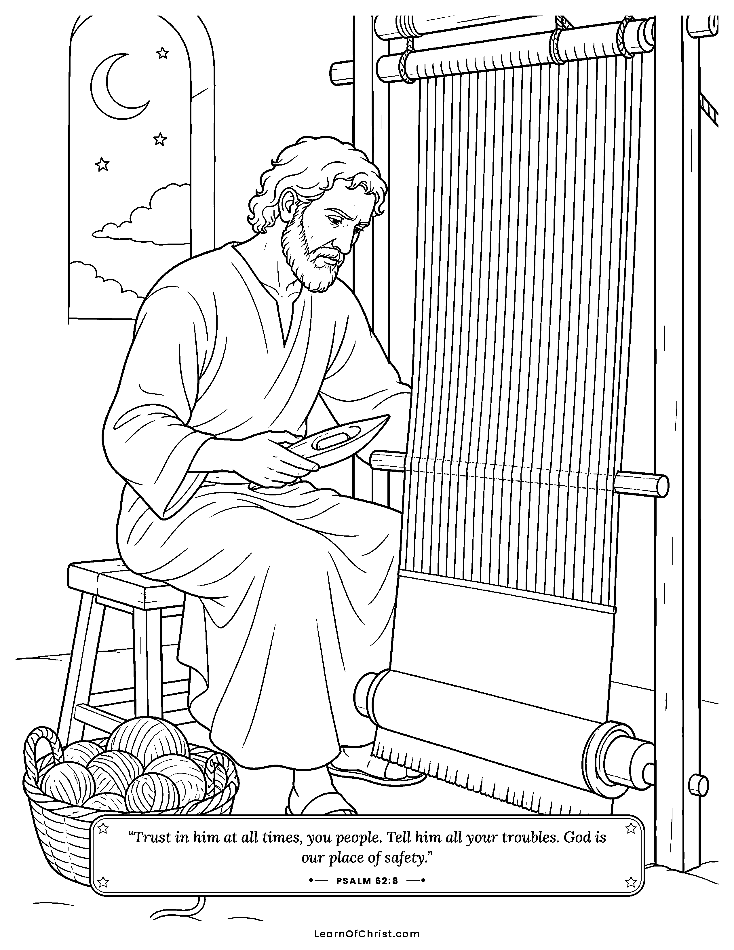 Job 7 coloring page - Days fly by like a weaver's shuttle. Free printable Bible coloring sheet for kids.