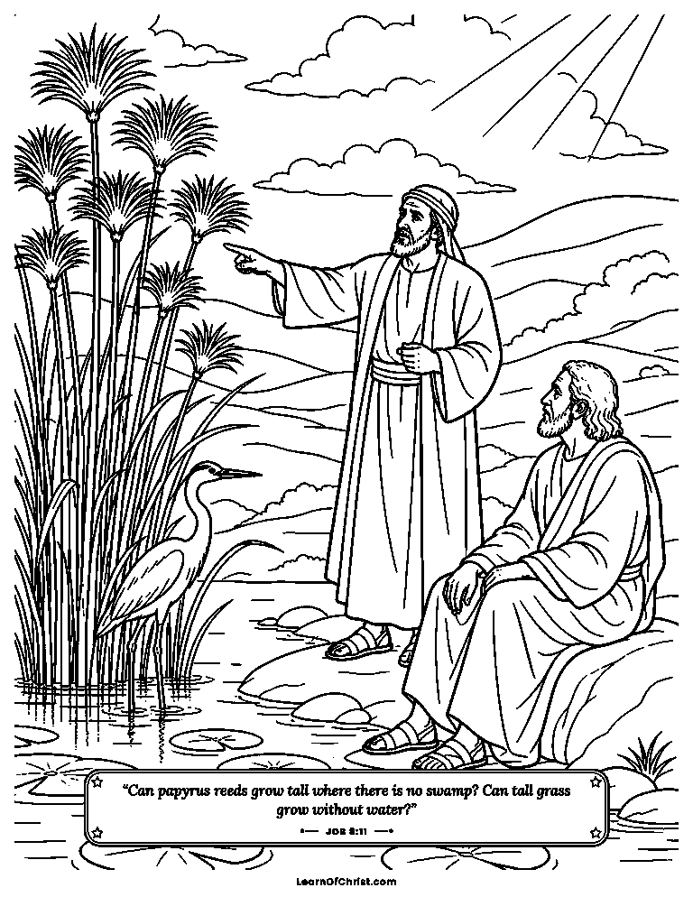 Job 8 coloring page - Tall reeds growing beside the water