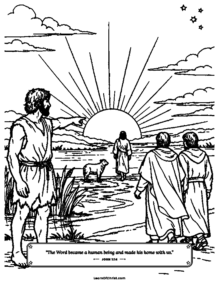 John 1 coloring page - John points his friends toward Jesus