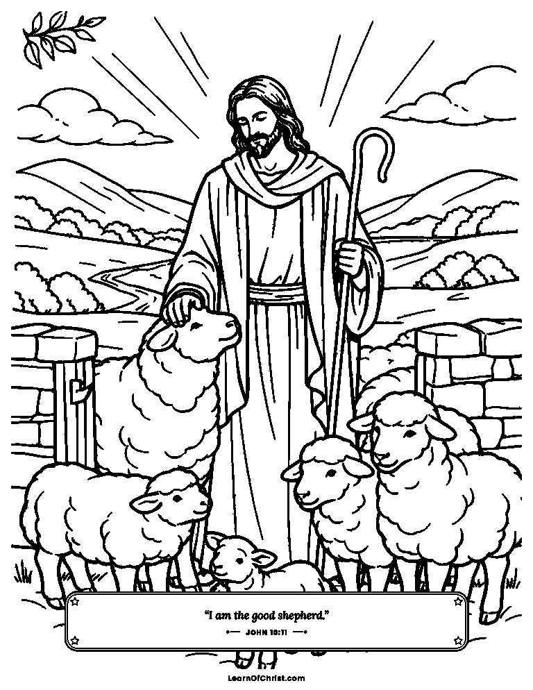 John 10 coloring page - The good shepherd knows every sheep