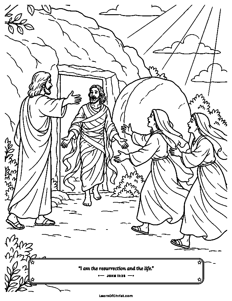 John 11 coloring page - Lazarus walks out into the daylight
