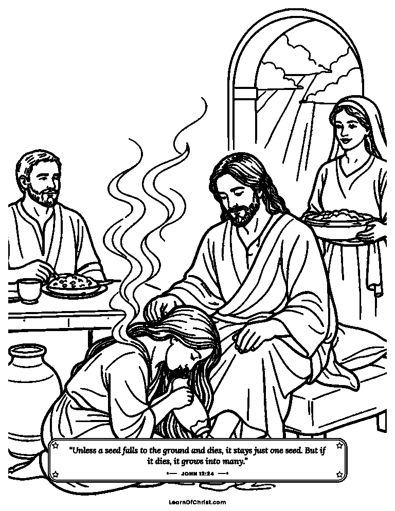 John 12 coloring page - Mary pours out her costly perfume