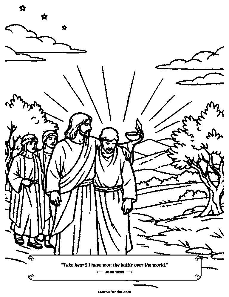 John 16 coloring page - A lamp on the road before dawn