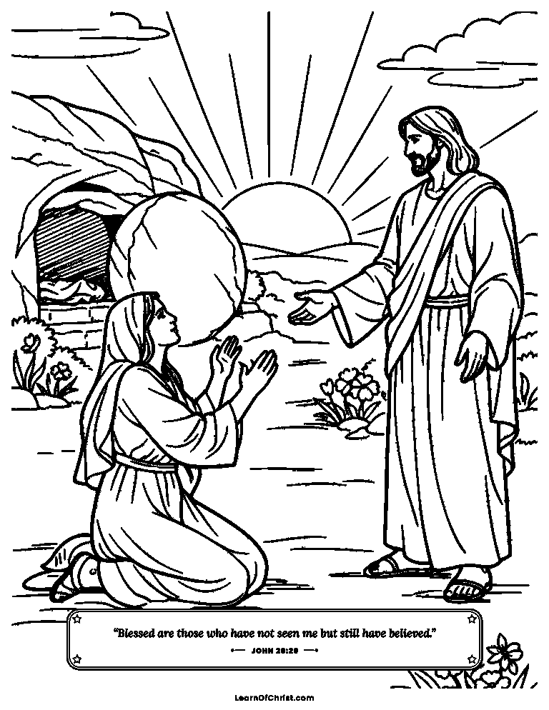John 20 coloring page - Mary hears Jesus say her name