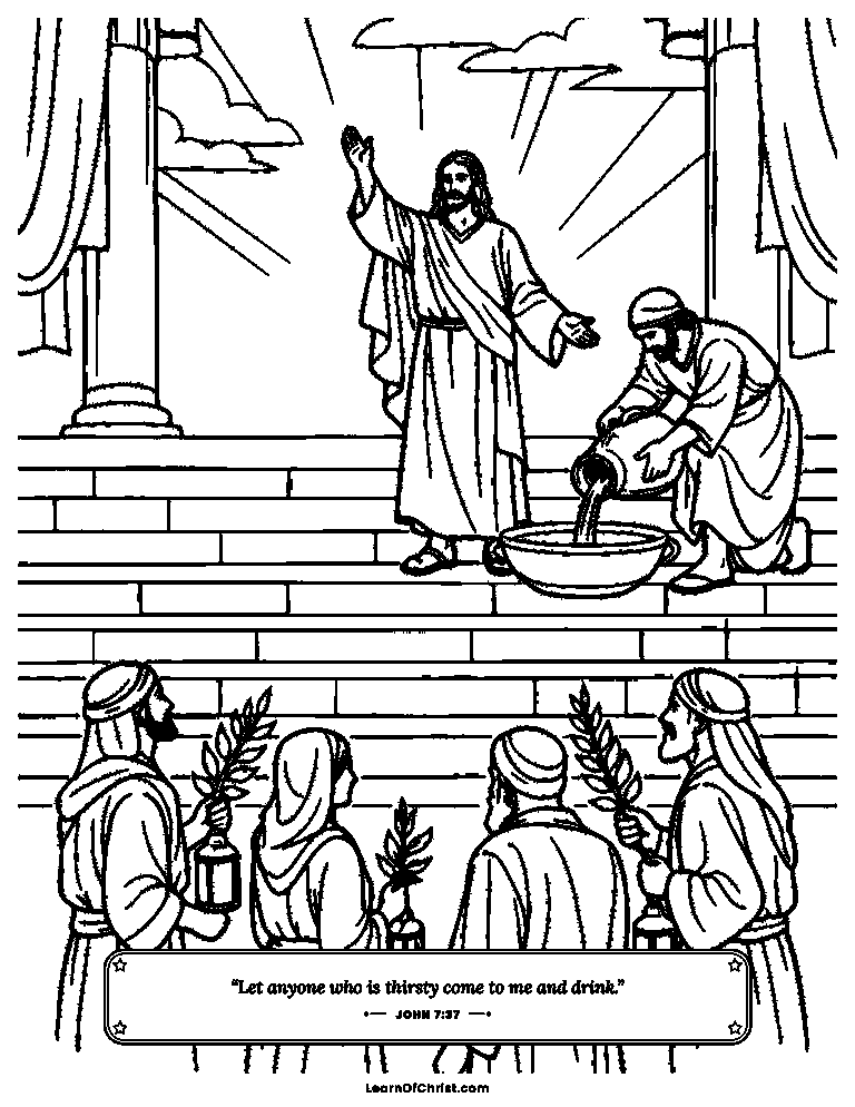 John 7 coloring page - Jesus calls out come and drink