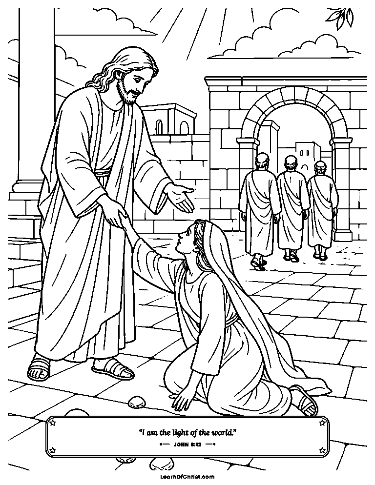 John 8 coloring page - The stones are dropped on the ground