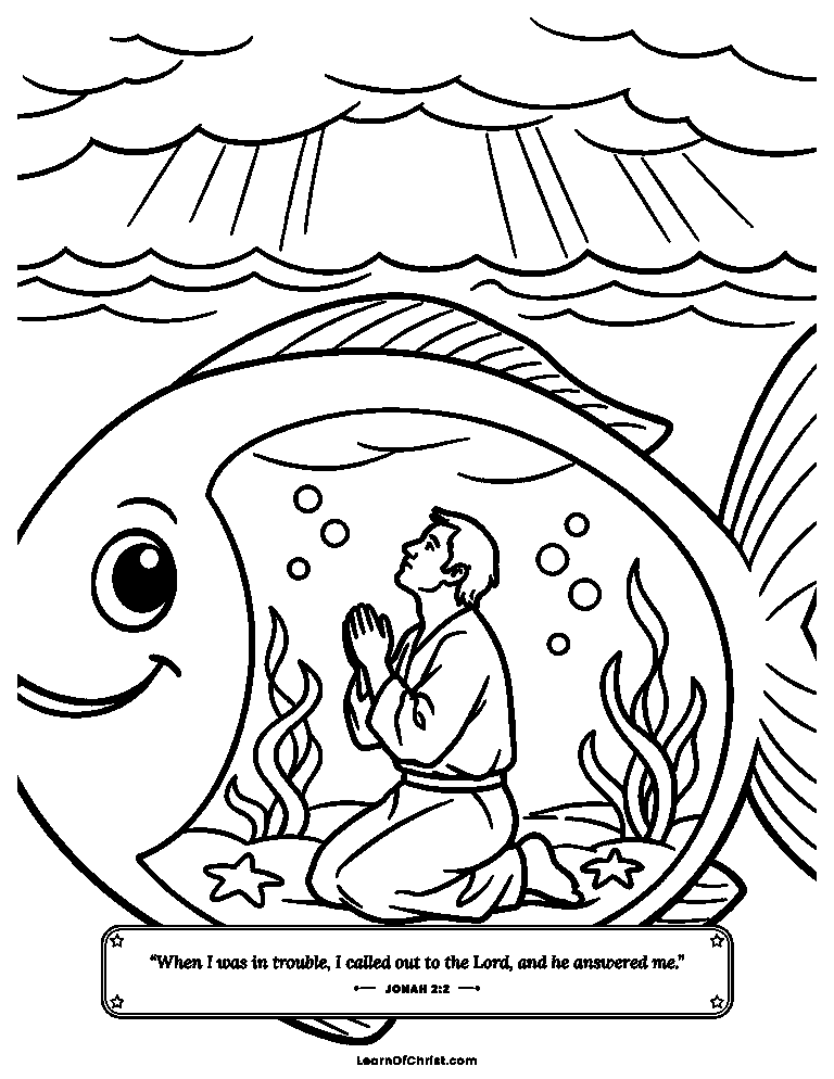 Jonah 2 coloring page - Jonah prays inside the great fish