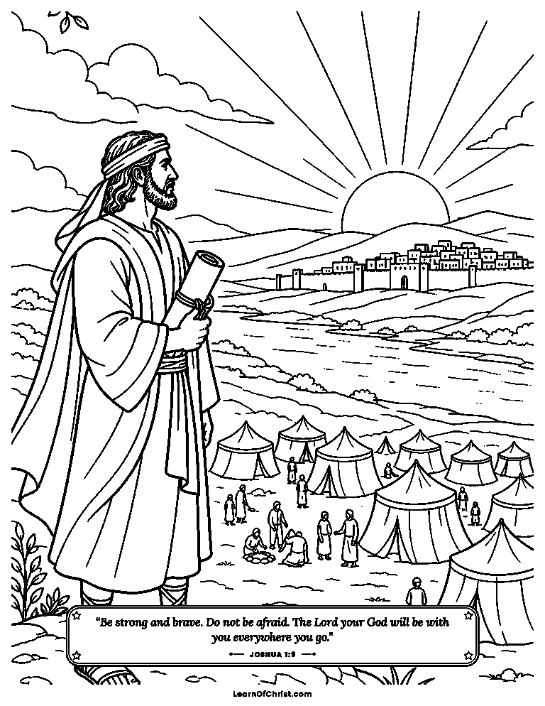 Joshua 1 coloring page - Joshua looks across to the promised land