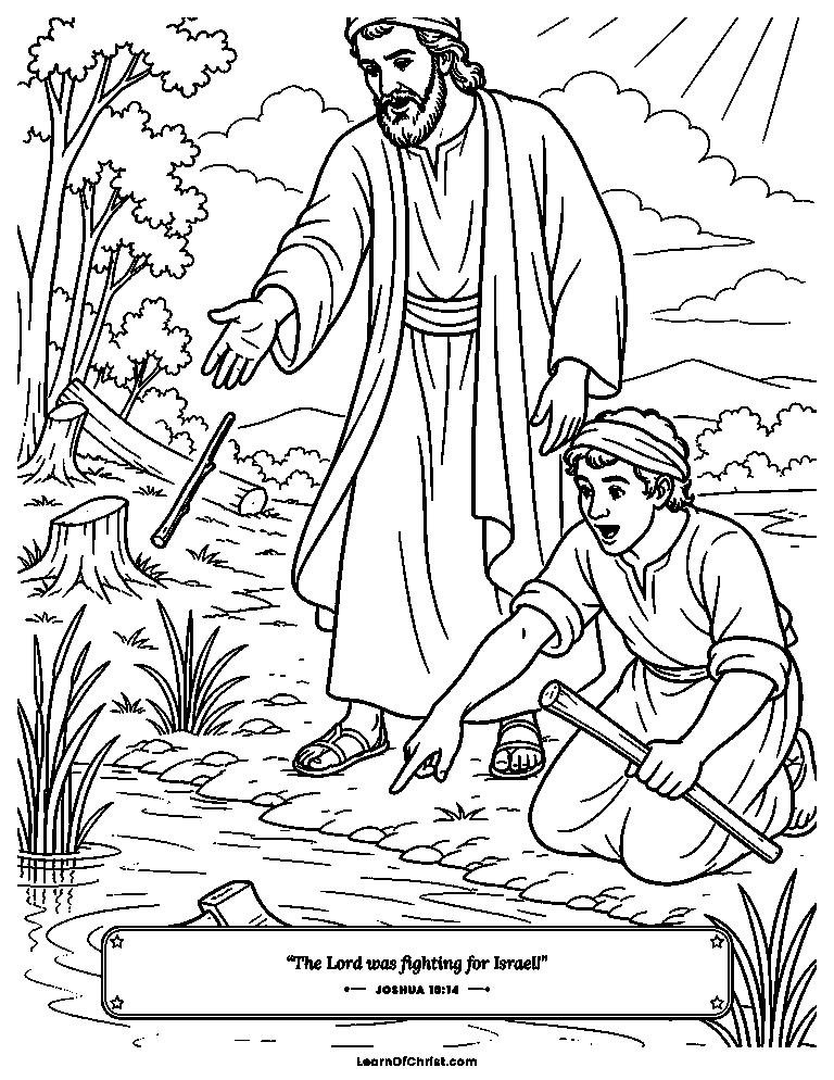 Joshua 10 coloring page - Joshua prays and the sun stands still