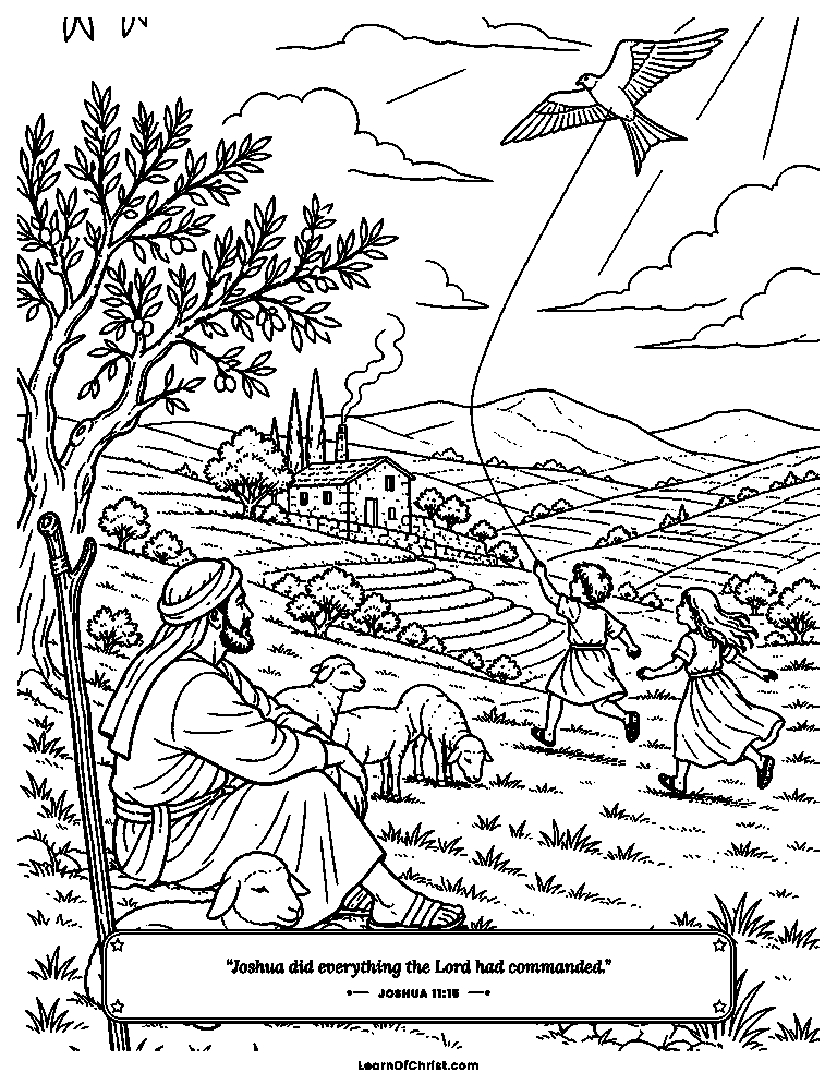 Joshua 11 coloring page - At last the land is quiet and at rest