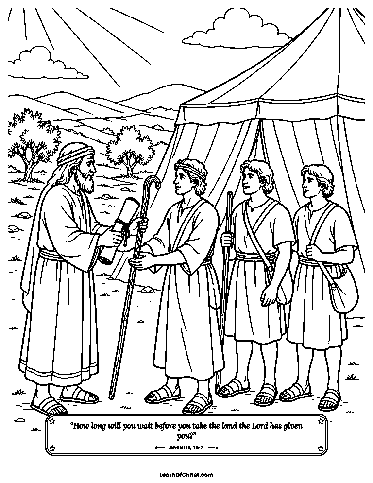 Joshua 18 coloring page - Joshua sends men to map the land