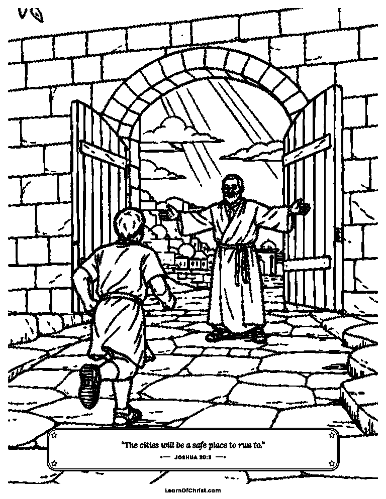 Joshua 20 coloring page - A safe city with open gates