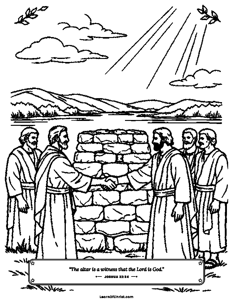 Joshua 22 coloring page - A stone altar of witness by the river