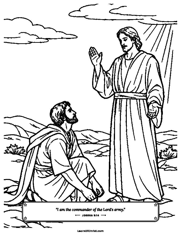 Joshua 5 coloring page - Joshua takes off his sandal on holy ground