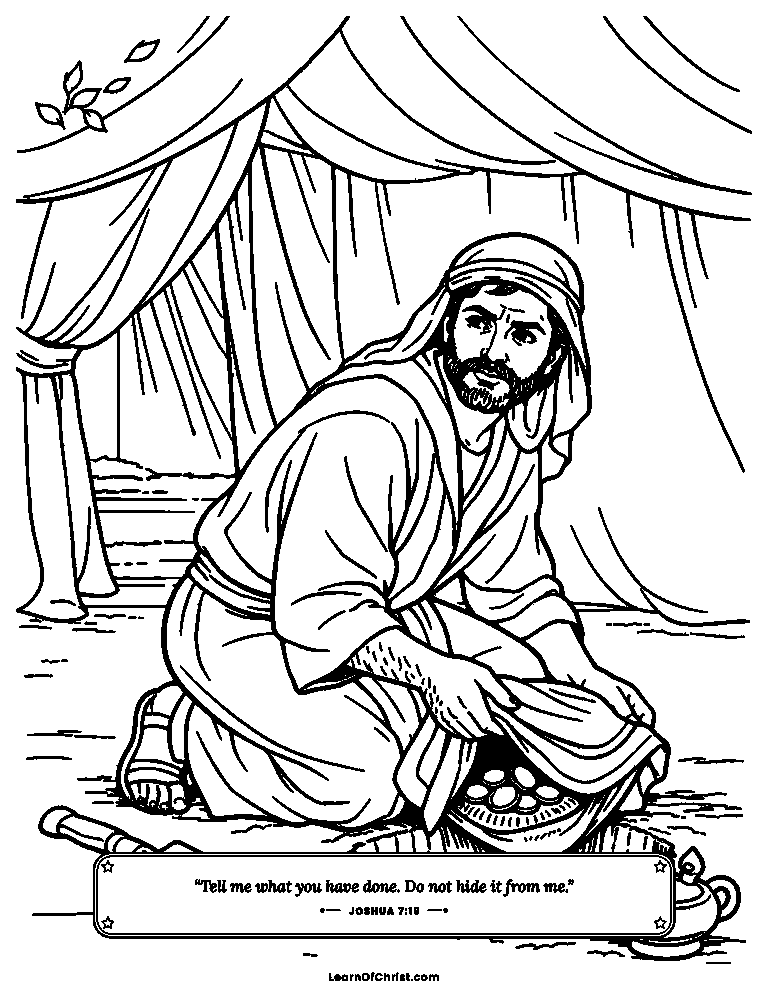 Joshua 7 coloring page - Something hidden under the tent floor