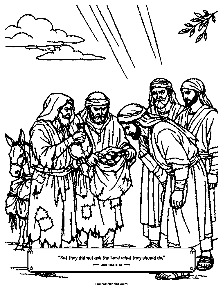 Joshua 9 coloring page - Travelers with moldy bread and old sandals