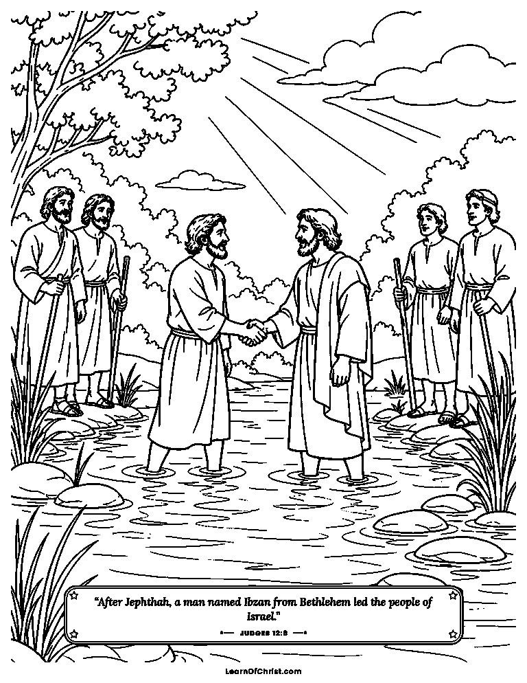 Judges 12 coloring page - Making peace at the river crossing