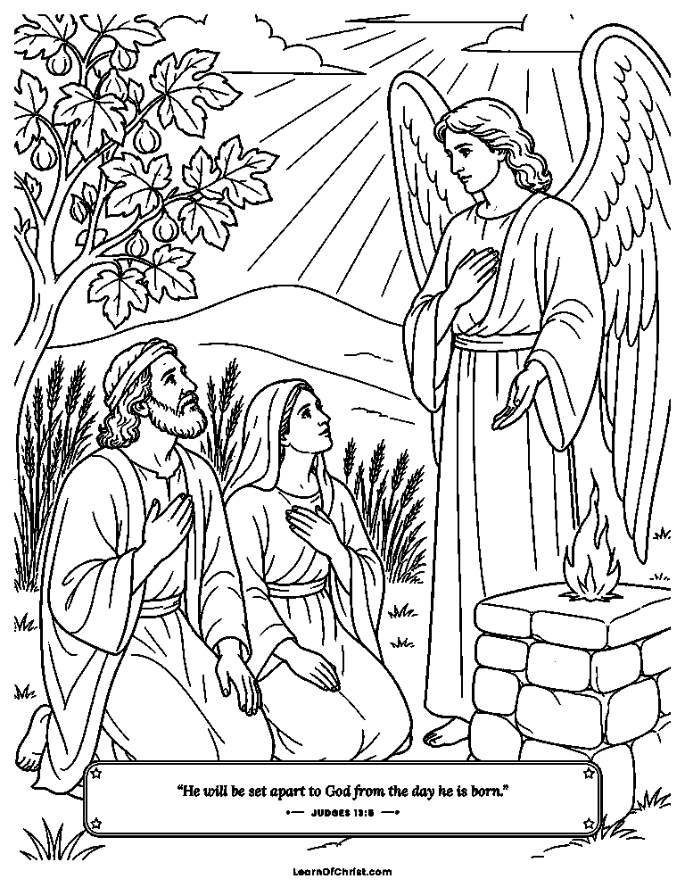 Judges 13 coloring page - An angel brings good news to Manoah