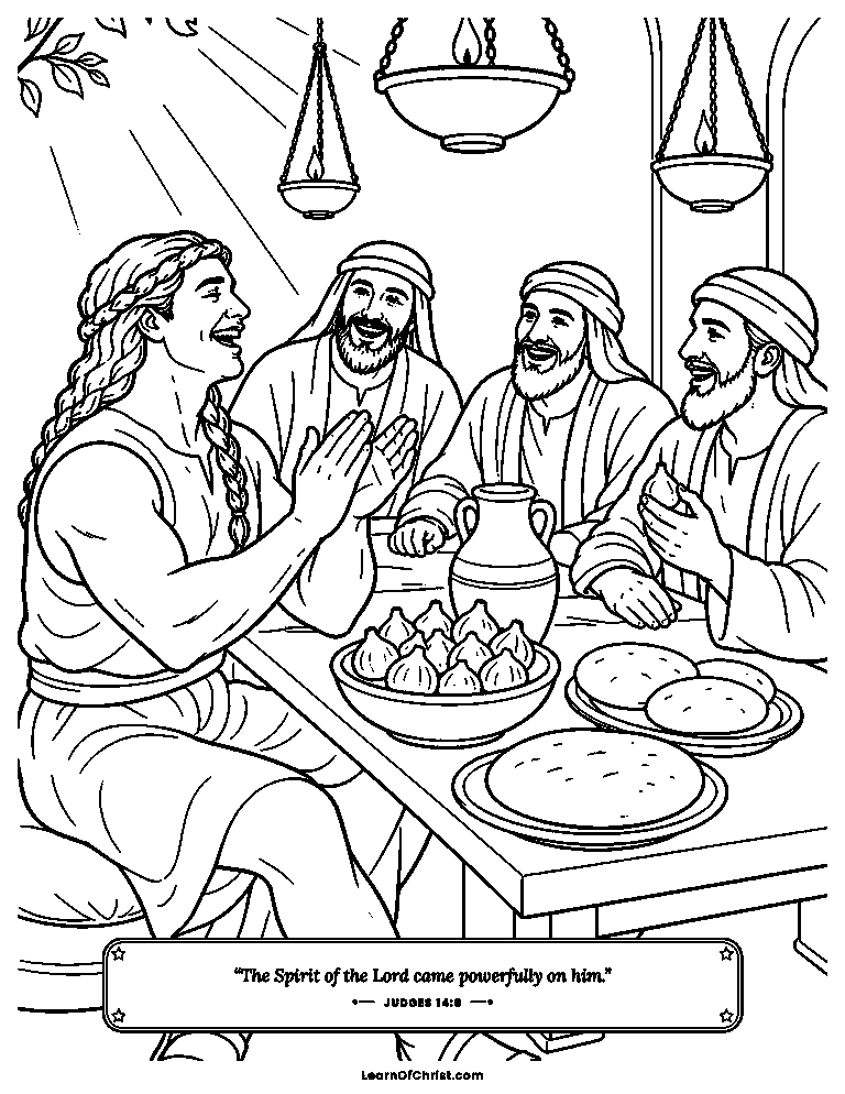Judges 14 coloring page - A wedding feast at Timnah