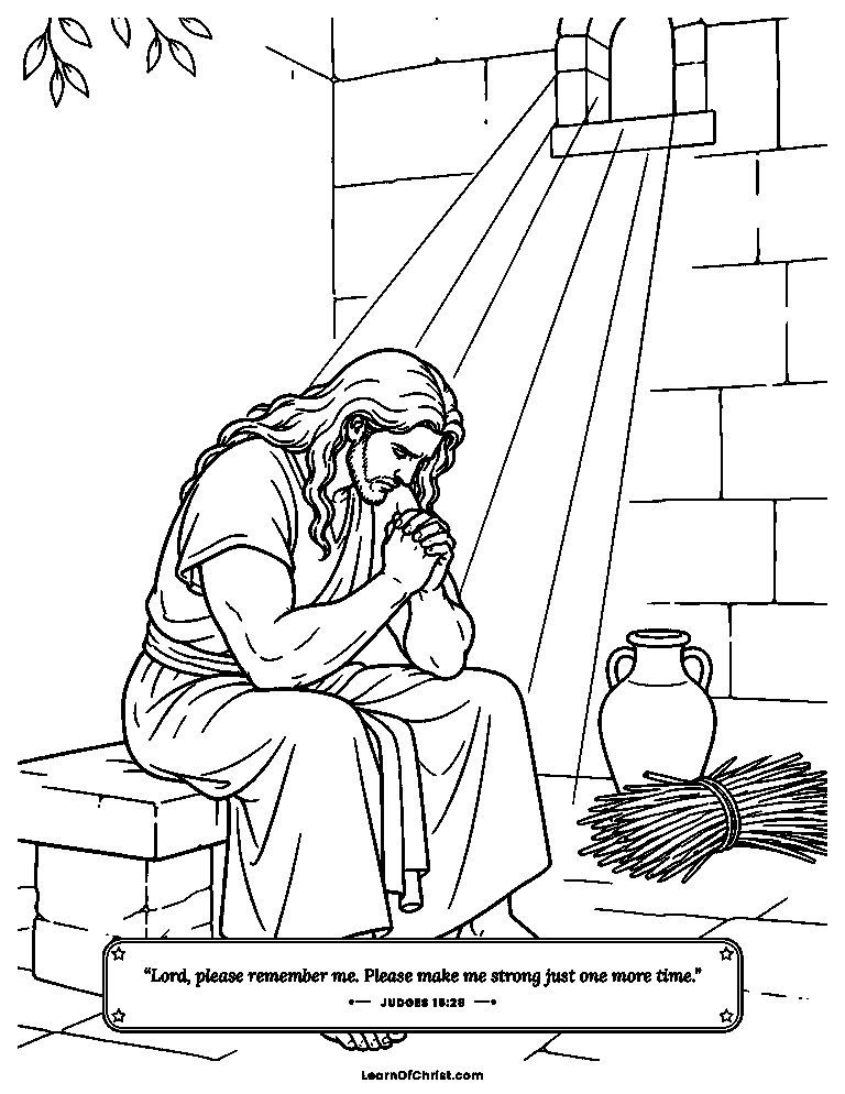 Judges 16 coloring page - Samson prays and turns back to God