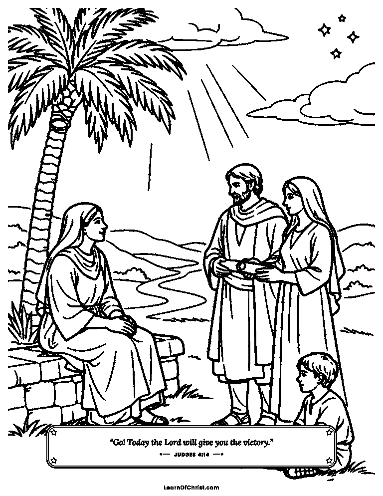 Judges 4 coloring page - Deborah judges under her palm tree