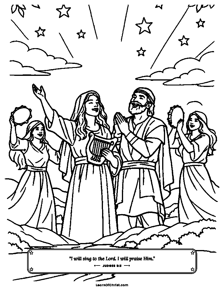 Judges 5 coloring page - Deborah and Barak sing a victory song