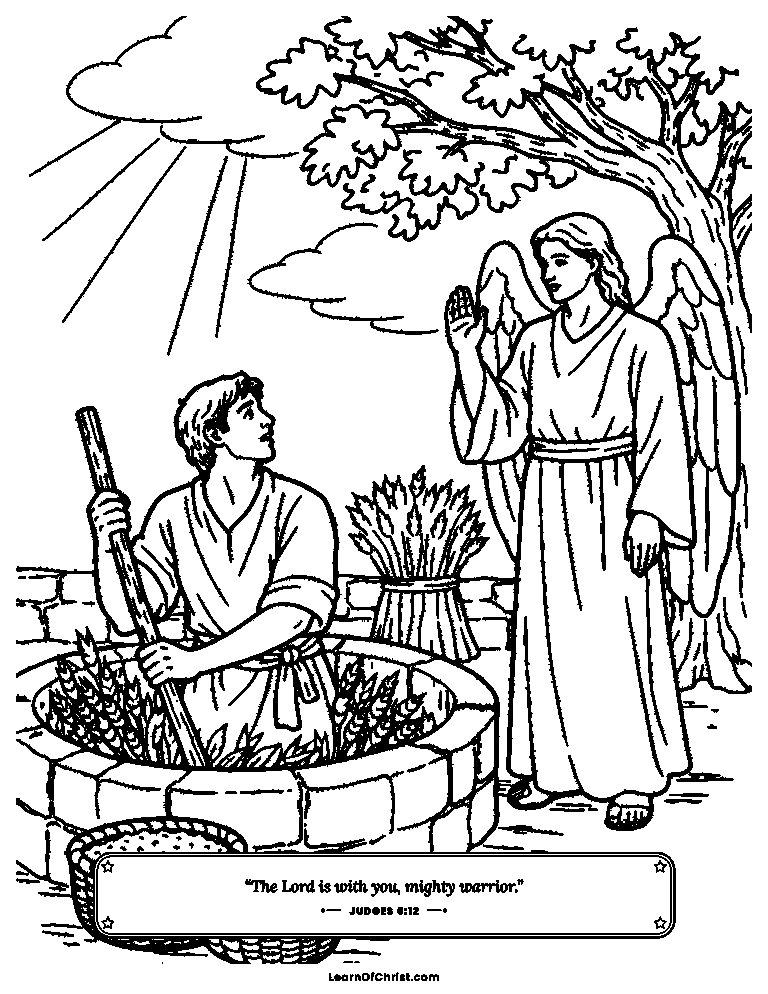 Judges 6 coloring page - An angel greets Gideon at the winepress
