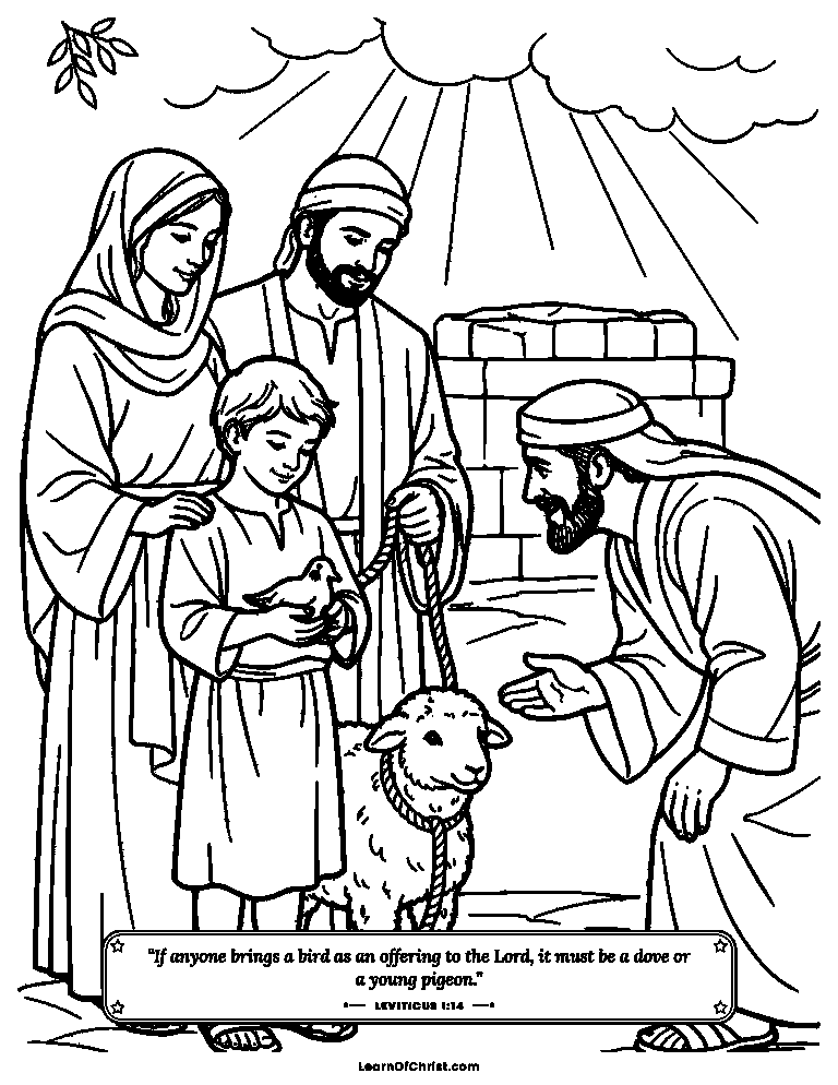 Leviticus 1 coloring page - A child brings a gift to God