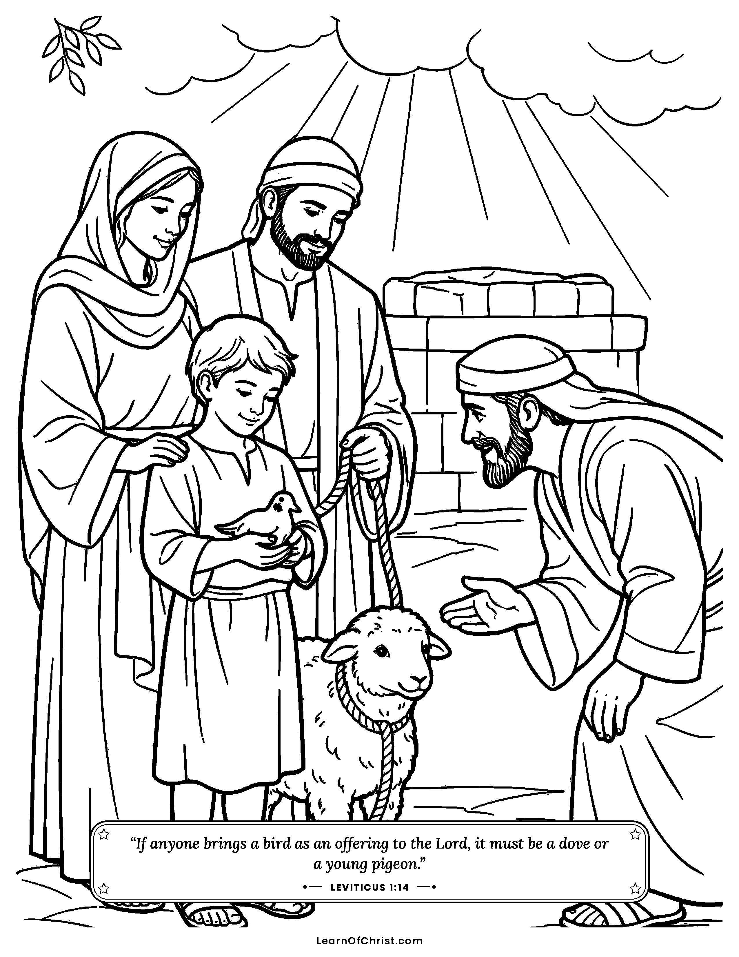 Leviticus 1 coloring page - A child brings a gift to God. Free printable Bible coloring sheet for kids.