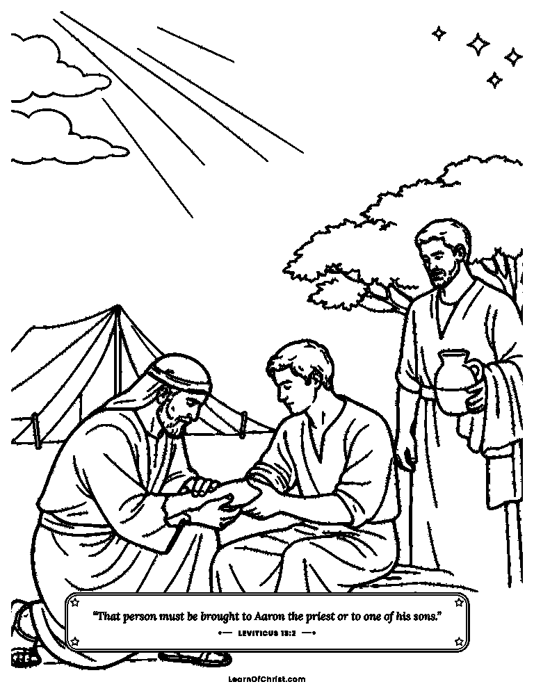 Leviticus 13 coloring page - A priest checks on someone who is sick