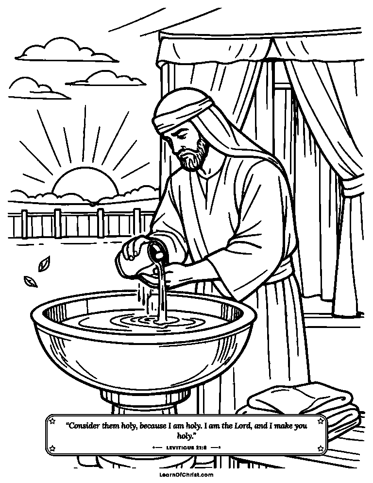 Leviticus 21 coloring page - A priest washes before serving God