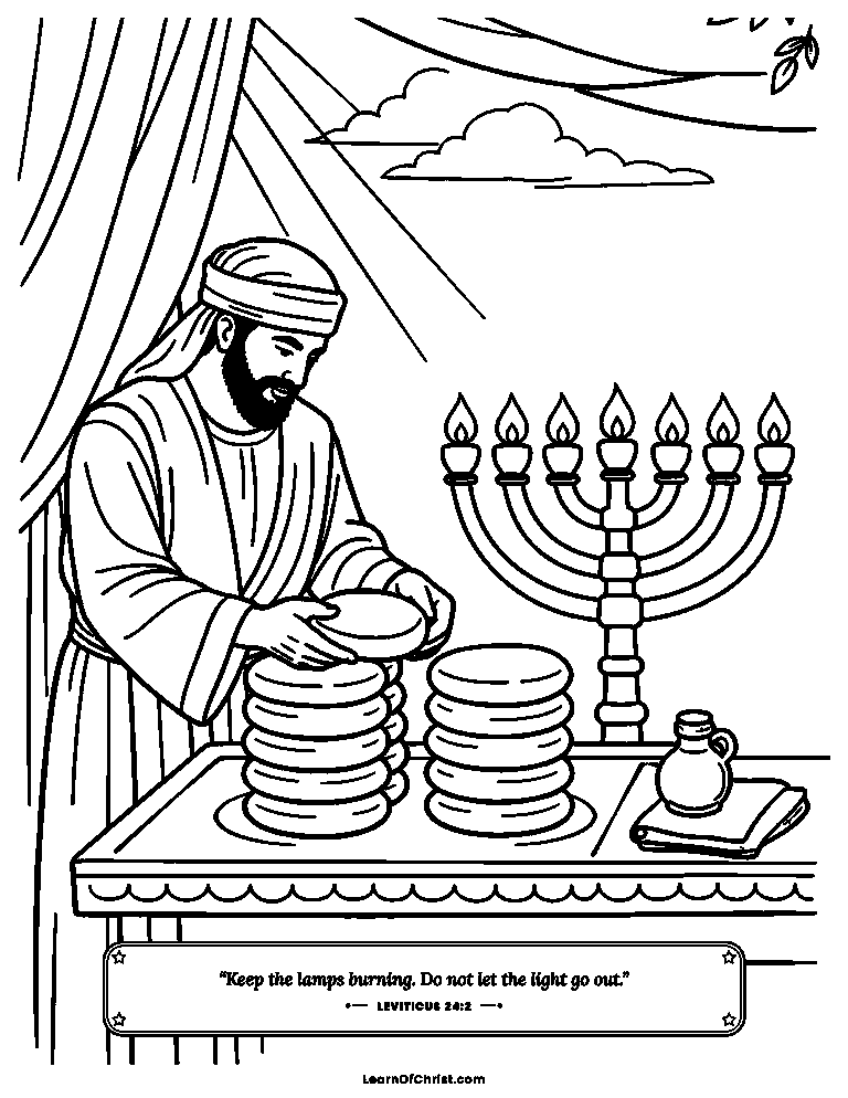 Leviticus 24 coloring page - Fresh bread and a lamp that never goes out