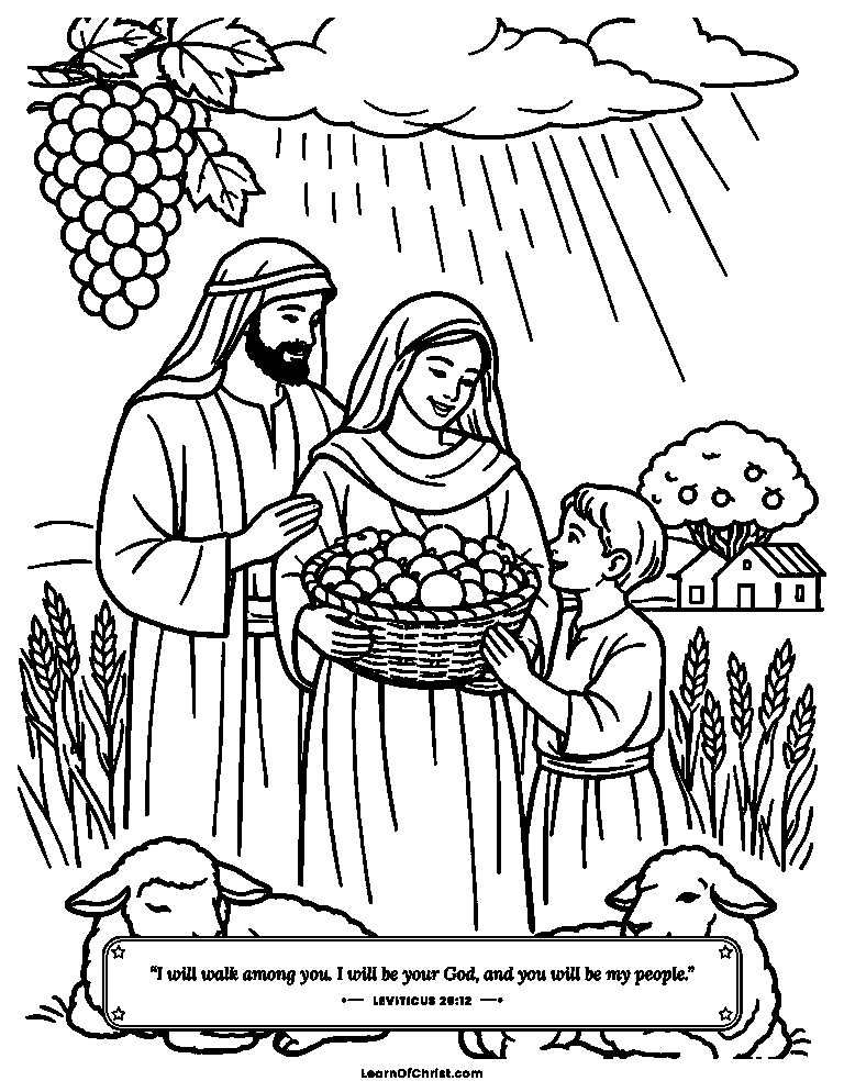 Leviticus 26 coloring page - God walks among his happy people
