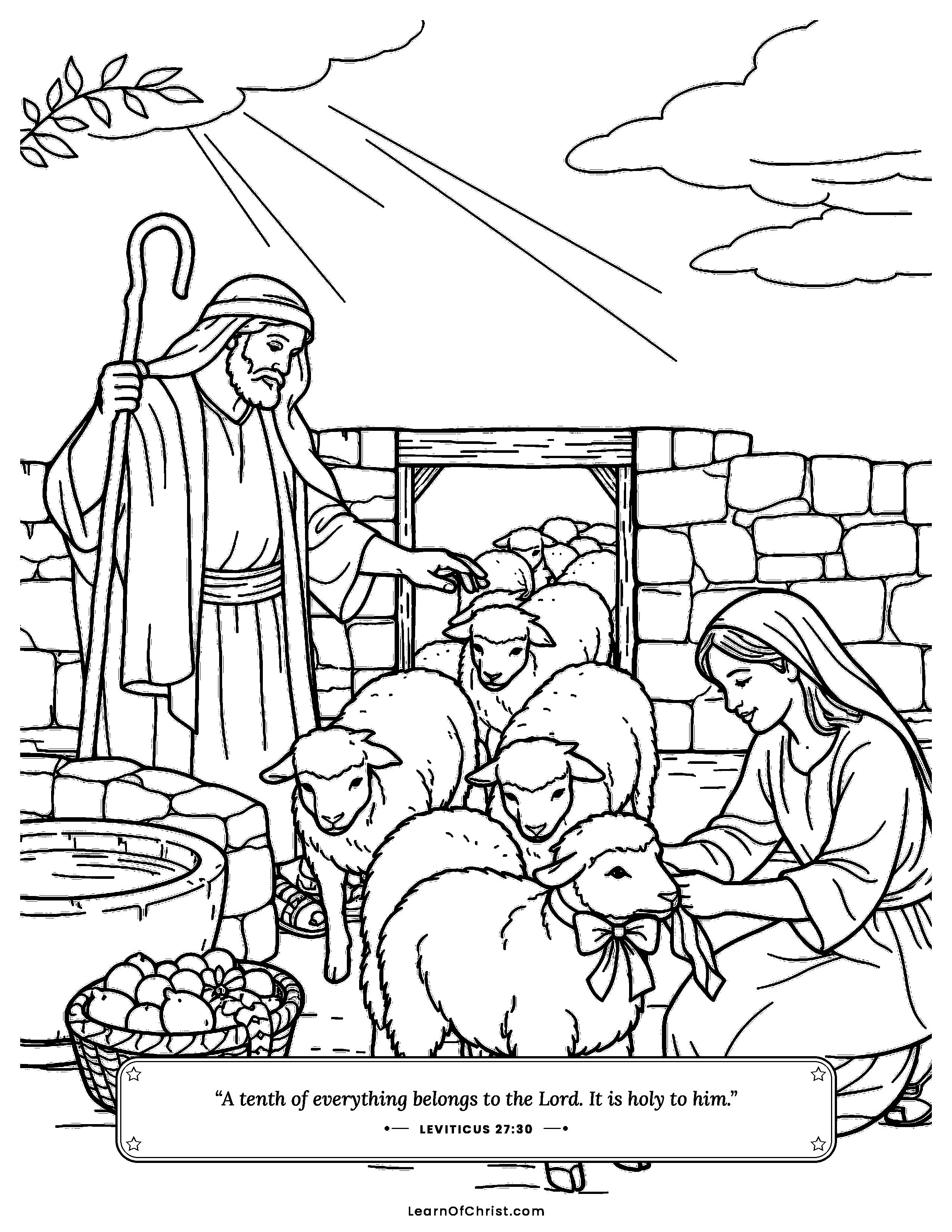 Leviticus 27 coloring page - Setting apart the tenth lamb. Free printable Bible coloring sheet for kids.
