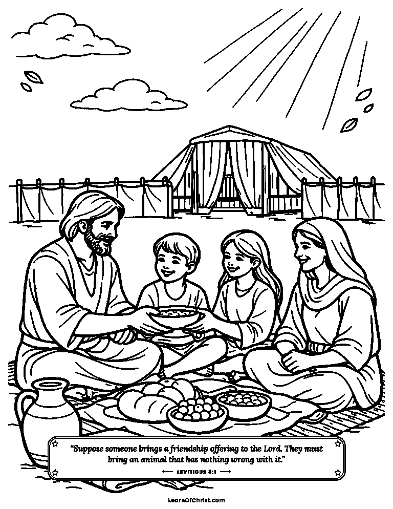 Leviticus 3 coloring page - A happy family meal with God