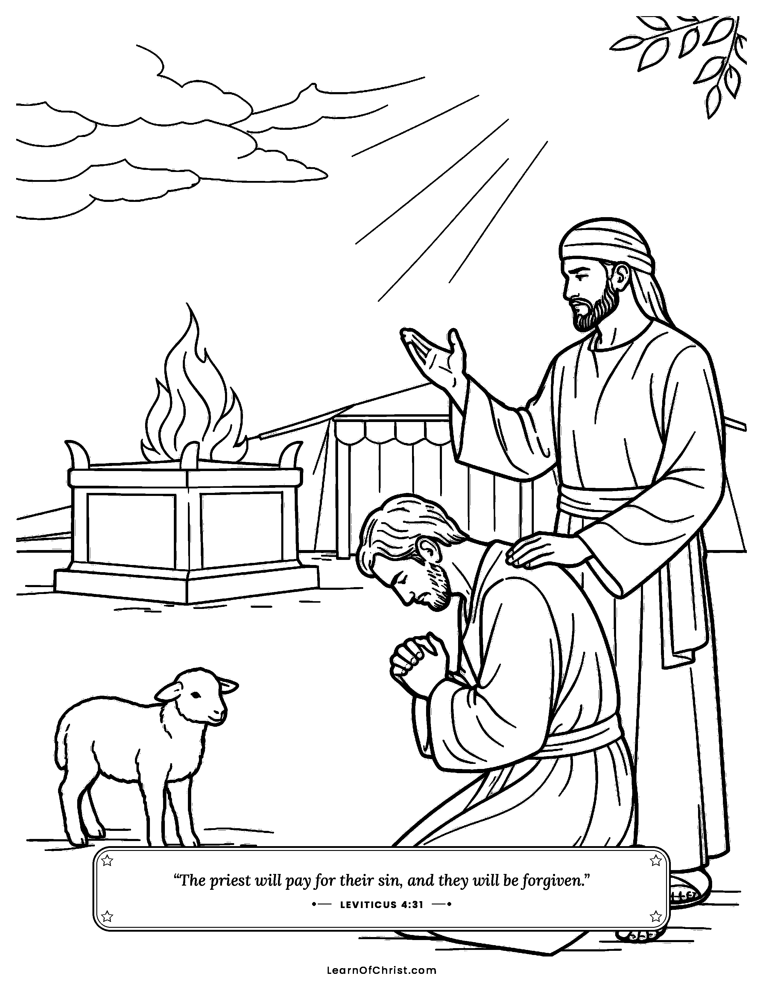 Leviticus 4 coloring page - Saying sorry and being forgiven. Free printable Bible coloring sheet for kids.