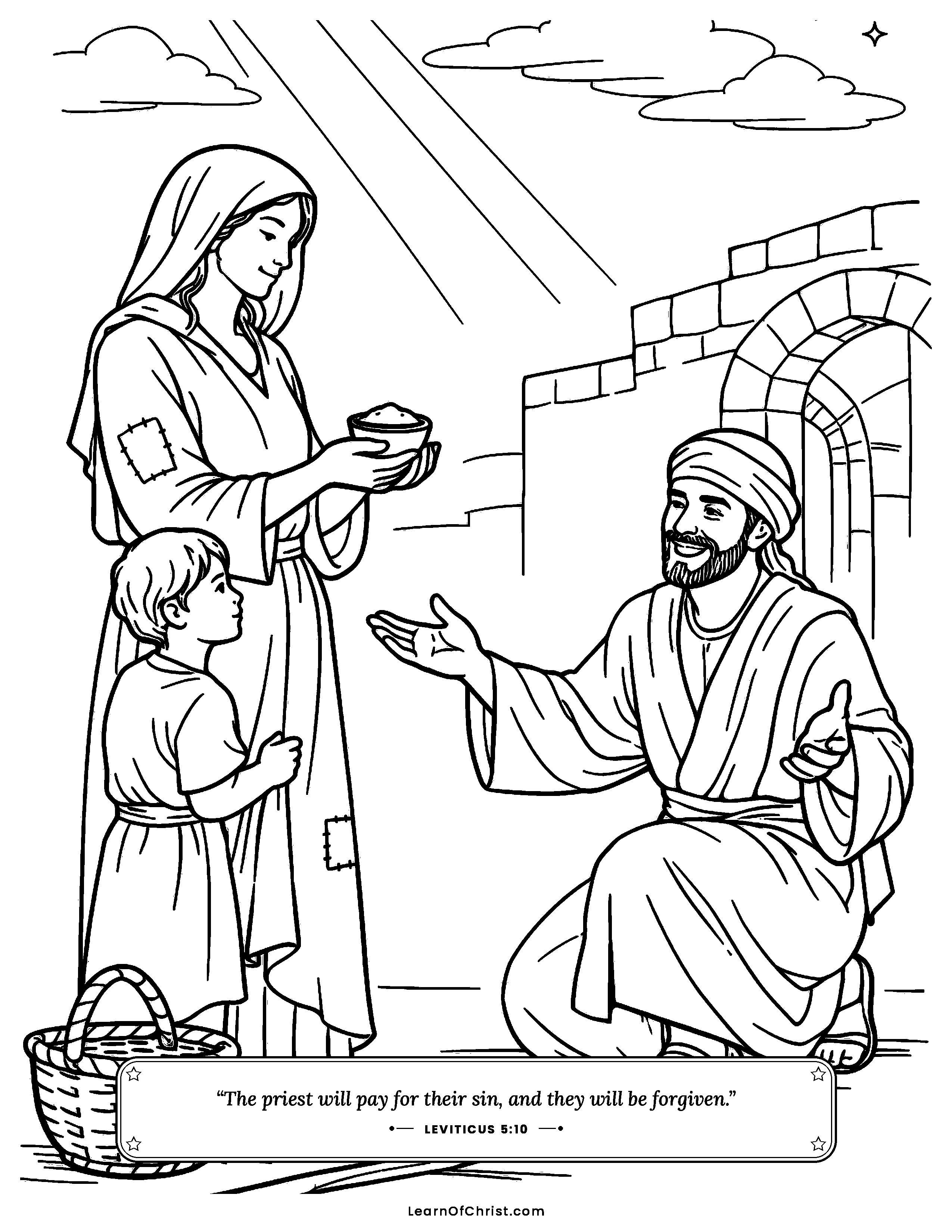 Leviticus 5 coloring page - Even the smallest gift is welcome. Free printable Bible coloring sheet for kids.