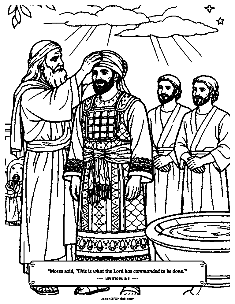 Leviticus 8 coloring page - Aaron is dressed as God's priest