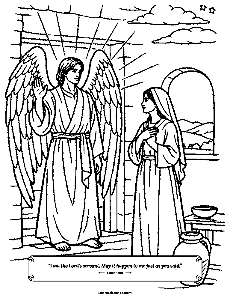 Luke 1 coloring page - The angel Gabriel brings Mary good news