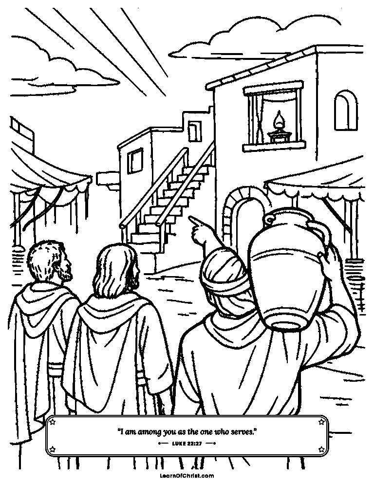 Luke 22 coloring page - Following the man with the water jar