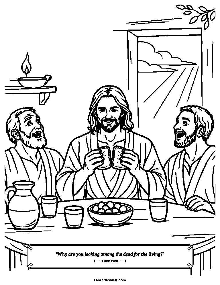 Luke 24 coloring page - Supper at Emmaus with a risen friend