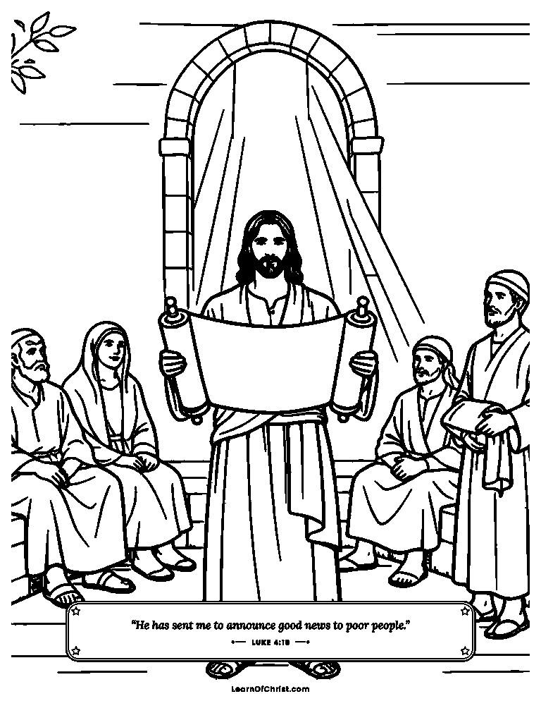 Luke 4 coloring page - Jesus reads the promise in Nazareth