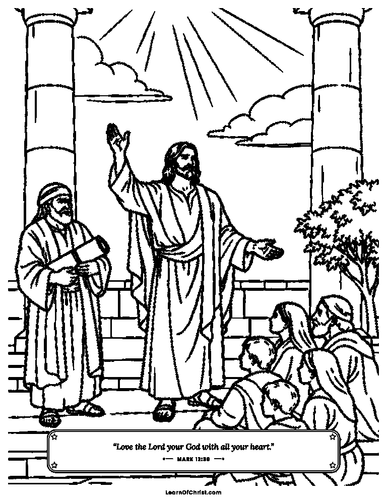 Mark 12 coloring page - Jesus teaches the two greatest commandments