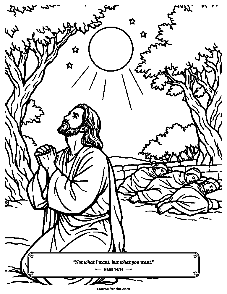 Mark 14 coloring page - Jesus prays in the quiet garden