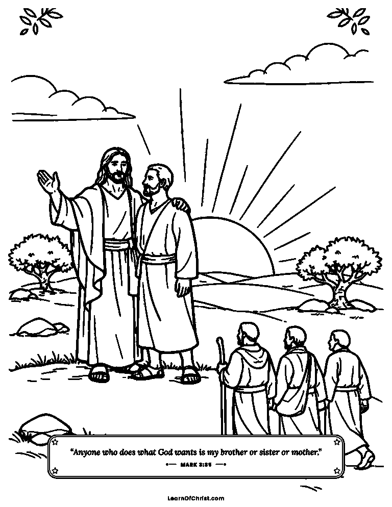 Mark 3 coloring page - Jesus calls his friends by name