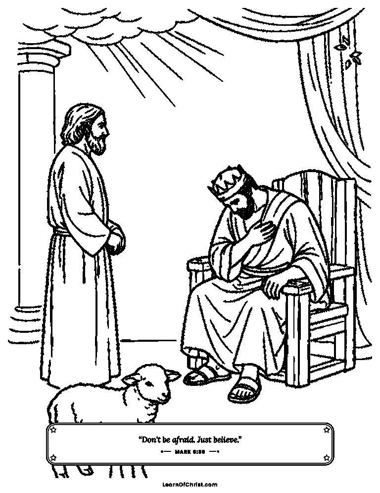 Mark 5 coloring page - A little girl takes Jesus by the hand